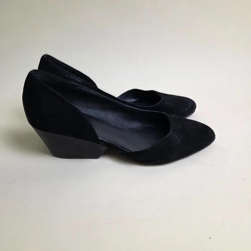 Eileen Fisher Suede D'Orsay Block Heel Pumps Black Size 8.5